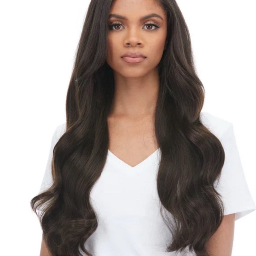 22 inches dark brown clip in Bellami hair extensions (silk seam)